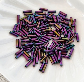 Стеклярус Фиолетовый Радужный Miyuki Bugles 454 Metallic Purple Iris 6мм, 4 гр