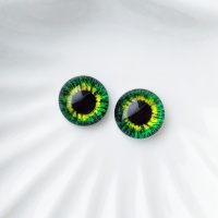 Кабошоны Глаза Стеклянные, 10мм, 2шт, Зелено-желтые
