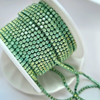 Стразовая цепь зеленая опаловая, Green Opal, ss6