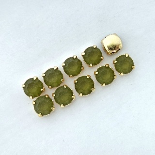 Шатоны Чешские матовые Оливковые Olivine+gold, 8мм, 1шт