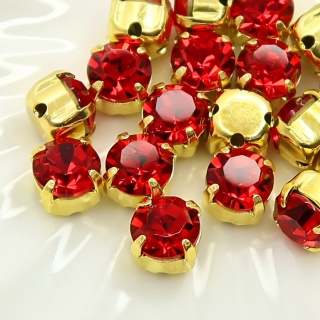 Шатон Чехия красный в золотой оправе Light Siam+gold, 6мм, 1шт