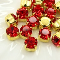 Шатон Чехия красный в золотой оправе Light Siam+gold, 6мм, 1шт