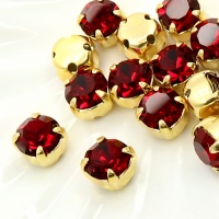 Шатон чешский темно-красный в золотой оправе Siam+gold, 6мм, 1шт