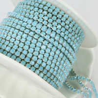 Стразовая цепь Aqua Blue+серебро, ss6 (2мм)