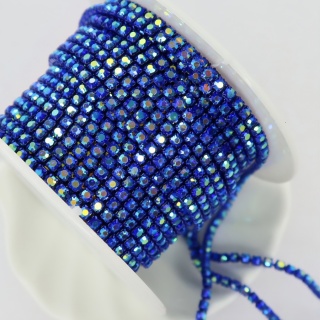 Стразовая цепь синяя АВ, ss6 (2мм)