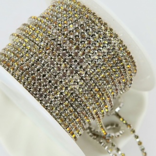 Стразовая цепь, кофейная с переливом, ss6 (2мм)