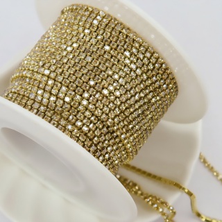 Стразовая золотая цепь, ss4 (1,4мм)