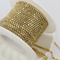 Стразовая золотая цепь, ss4 (1,4мм)