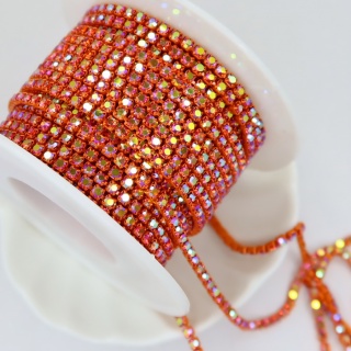 Стразовая цепь красно-оранжевая Orange Red AB, ss6 (2мм)