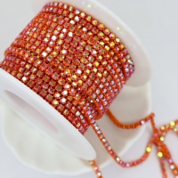 Стразовая цепь красно-оранжевая Orange Red AB, ss6 (2мм)