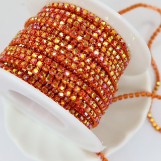 Стразовая цепь оранжевая Orange AB, ss6 (2мм)