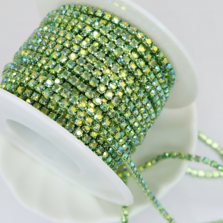 Стразовая цепь светло-зеленая с АВ, Lt.Green АВ, 2мм (ss6)